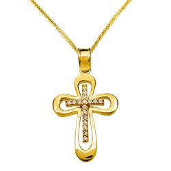 Χρυσός μασίφ σταυρός Κ14 με αλυσίδα